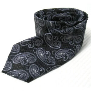 JOSEPH ABBOUD Men's 100% Silk Necktie Paisley Pattern Black and Gray